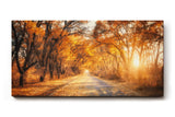 Sinus Art Wandbild 120x80cm Faszinierende Herbstallee mit goldenen Blättern und Lichtspiel in der Natur