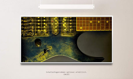Gitarre in schwarz ca. 130x70cm Wandbild inklusive Schattenfugenrahmen weiss - Panorama Leinwand Bild XXL Format Wandbilder Wohnzimmer Wohnung Deko Kunstdrucke