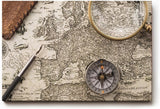 Sinus Art Wandbild 120x80cm Historische Weltkarte mit Lupe und Kompass – Symbol für Entdeckergeist und Zeitgeschichte