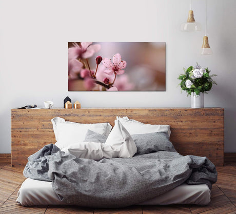 Blumen in rosa ca. 130x70cm Wandbild inklusive Schattenfugenrahmen weiss - Panorama Leinwand Bild XXL Format Wandbilder Wohnzimmer Wohnung Deko Kunstdrucke