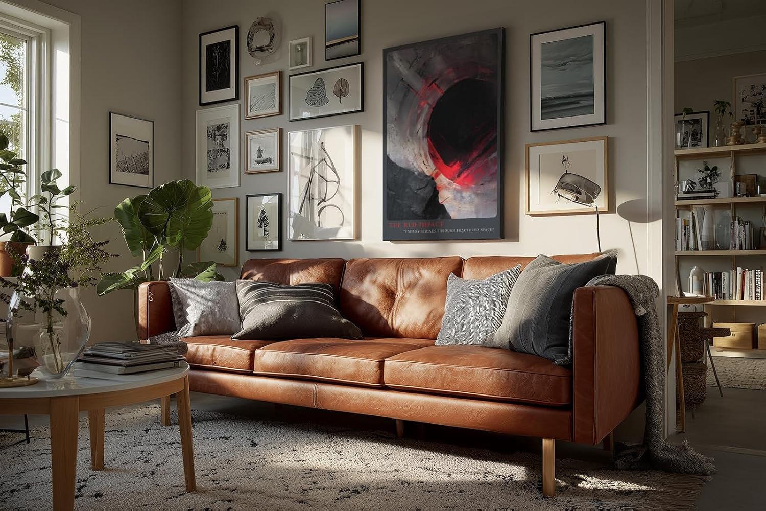 Paul Sinus Wandbild in 40x60cm The Red Impact – Dynamisches abstraktes Kunstwerk mit rotem Akzent und kreisförmiger Komposition