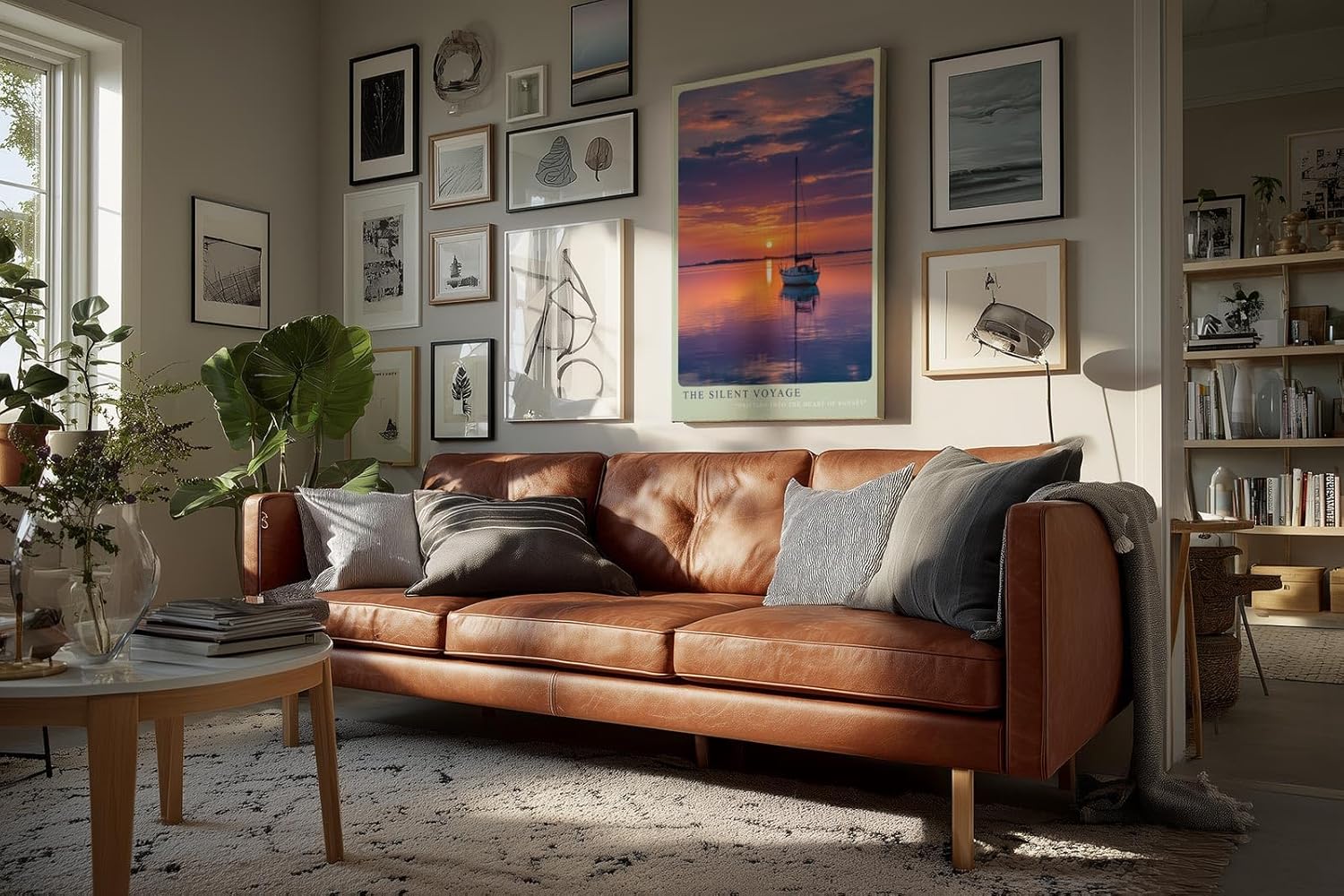 Paul Sinus Wandbild in 40x60cm Segelboot bei Sonnenuntergang mit violett-orangefarbenem Himmel und ruhiger Wasserfläche