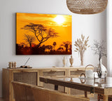 Paul Sinus Wandbild 120x80cm Afrika Wildnis Sonnenuntergang Rot Burkea Bäume Sonne