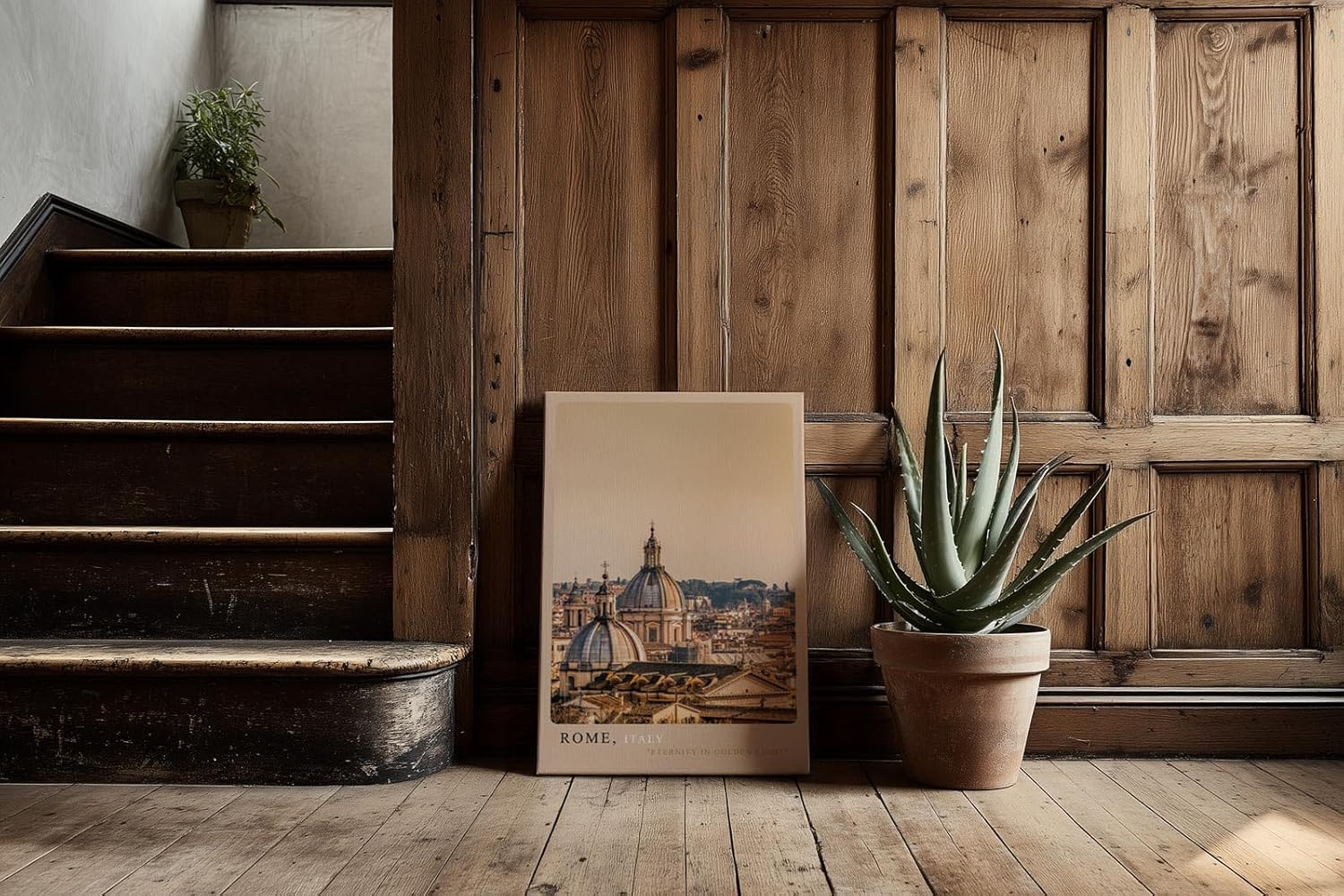 Paul Sinus Kunstdruck 40x60cm Rom in goldenem Abendlicht – Kuppeln und Dächer der Ewigen Stadt in warmen Farben