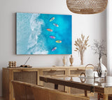 Paul Sinus Wandbild 120x80cm Luftaufnahme Strand Blau Meer Wellen Vogelperspektive Boote