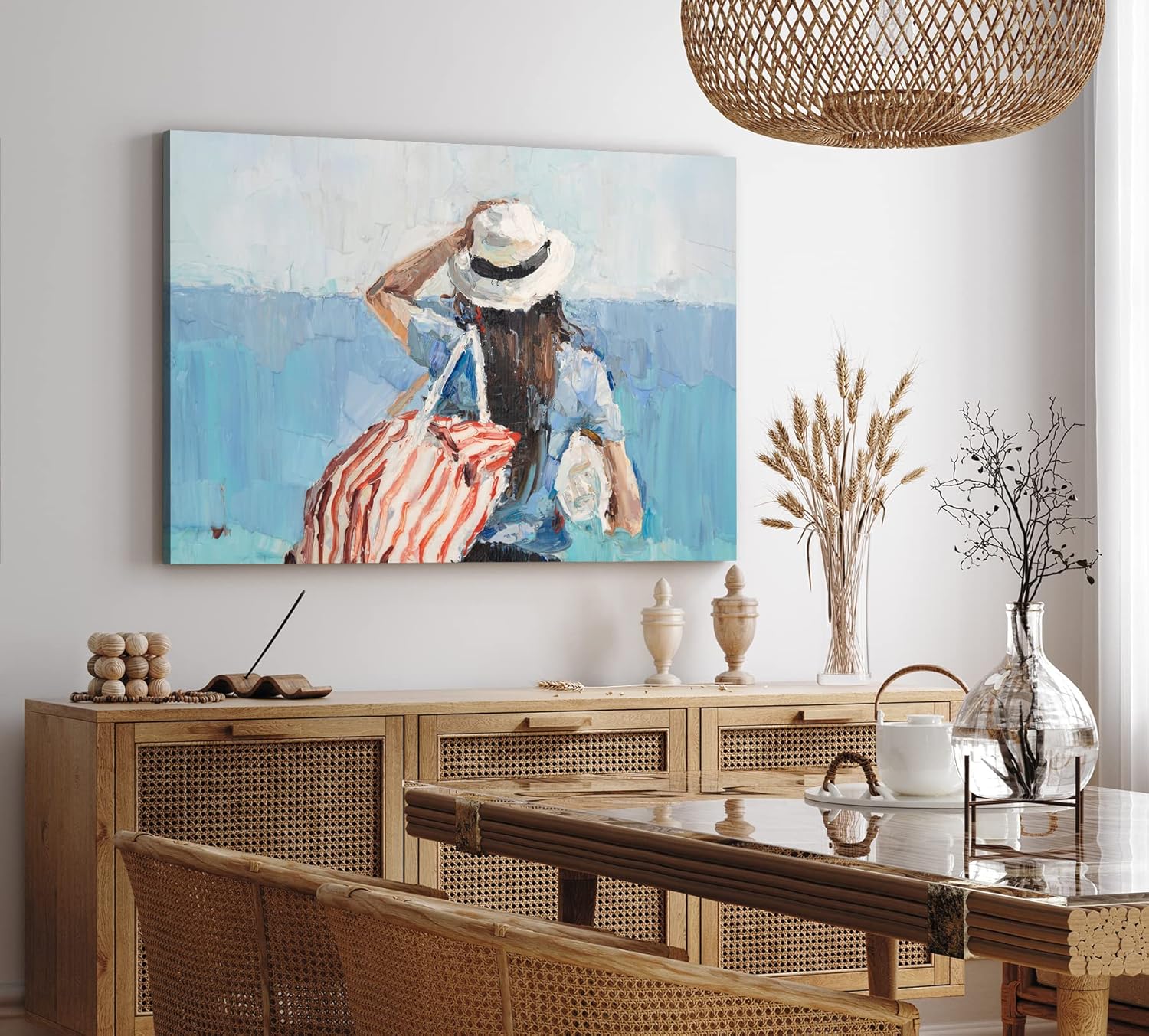 Paul Sinus Wandbild 120x80cm Junge Frau geht zum Strand Abstrakt Blau Kunstvoll