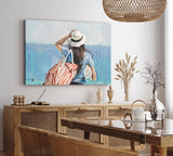 Paul Sinus Wandbild 120x80cm Junge Frau geht zum Strand Abstrakt Blau Kunstvoll