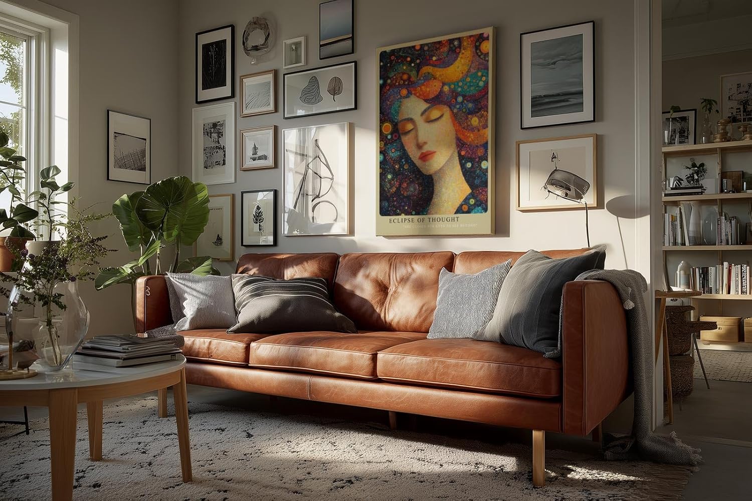 Paul Sinus Wandbild in 40x60cm Eclipse of Thought Künstlerisches Frauenporträt mit bunten, kreisförmigen Mustern im Haar für lebendige und inspirierende Raumgestaltung