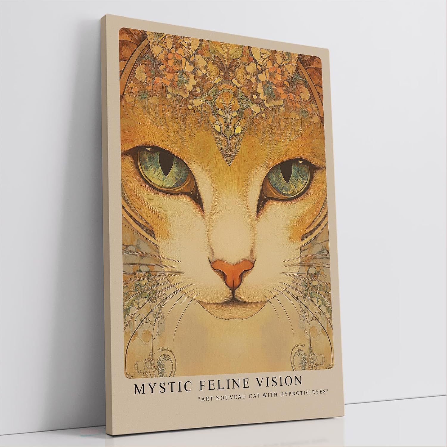 Paul Sinus Leinwandbild 40x60cm Mystische Katze kunstvoll hypnotisch surreal Jugendstil faszinierende Wandkunst elegante Farben detailreich harmonisch