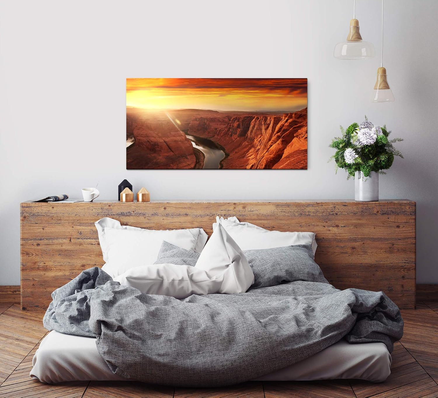 Felsschlucht in Wasser ca. 130x70cm Wandbild inklusive Schattenfugenrahmen weiss - Panorama Leinwand Bild XXL Format Wandbilder Wohnzimmer Wohnung Deko Kunstdrucke