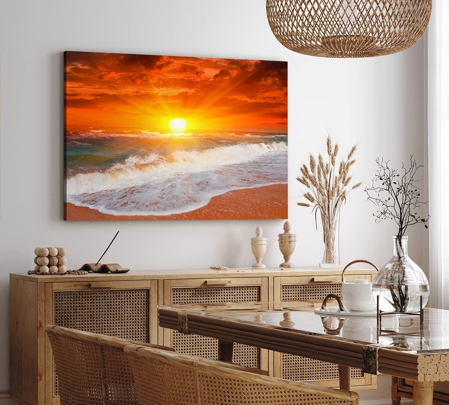 Paul Sinus Wandbild 120x80cm Sonnenuntergang Meer Ozean Strand Horizont Rot Sonne