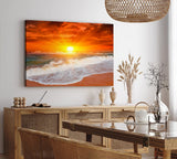 Paul Sinus Wandbild 120x80cm Sonnenuntergang Meer Ozean Strand Horizont Rot Sonne