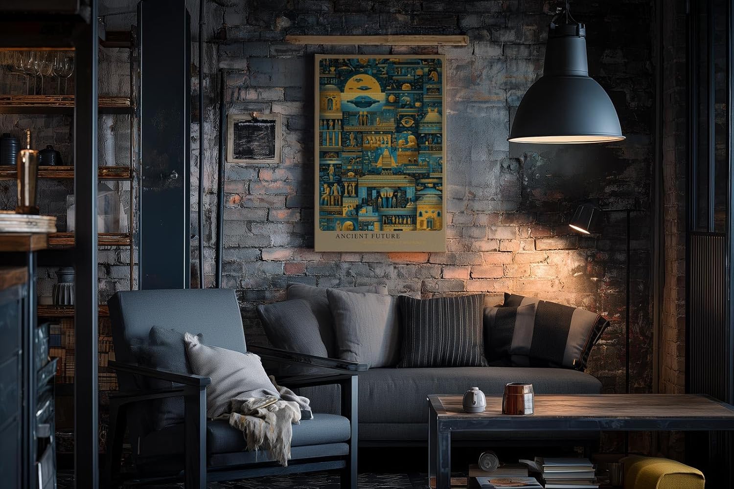 Paul Sinus Wandbild in 40x60cm Ancient Future – Futuristische UFOund Maschinenszenen im Stil altägyptischer Wandmalereien