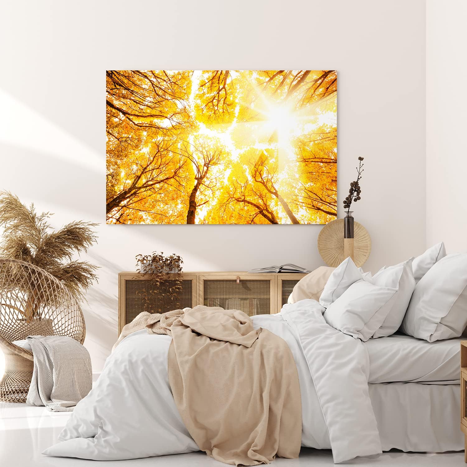 Wandbild 120x80cm Bäume Baumkronen Eiche Sonnenstrahl Sonnenschein Wald