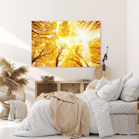 Wandbild 120x80cm Bäume Baumkronen Eiche Sonnenstrahl Sonnenschein Wald