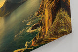 Sinus Art Wandbild 120x80cm Dramatisches Küstenpanorama bei Sonnenuntergang – ruhig, weit und eindrucksvoll