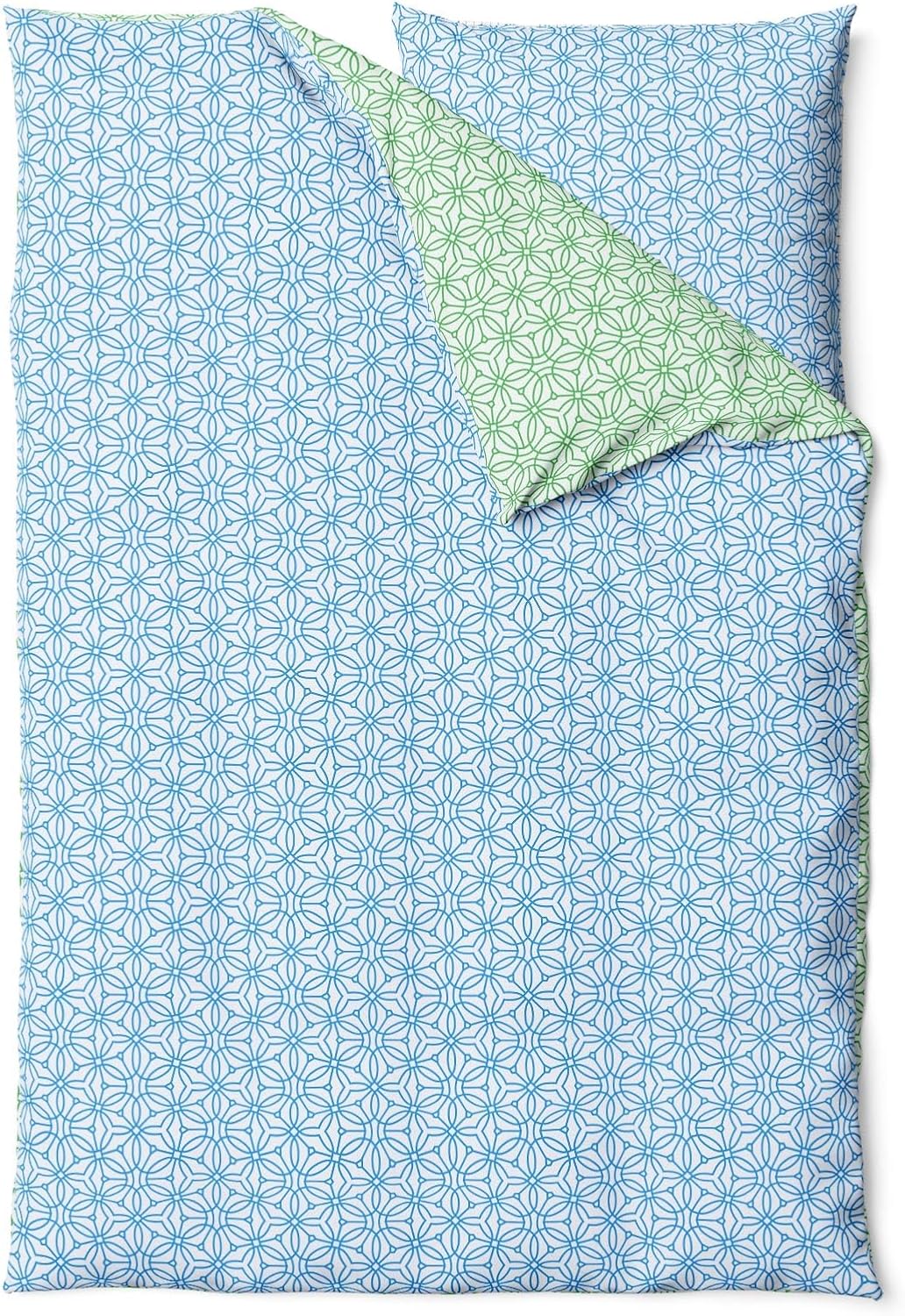 Sinus Art Mikrofaser Bettwäsche 135x200 cm + 80x80 cm – Frisches Wendedesign in Mintgrün & Himmelblau mit filigranem Blütenmuster, pflegeleicht & allergikerfreundlich