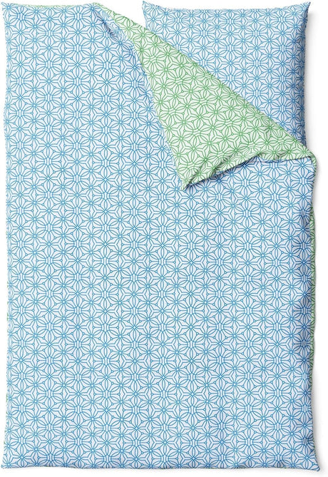 Sinus Art Mikrofaser Bettwäsche 135x200 cm + 80x80 cm – Frisches Wendedesign in Mintgrün & Himmelblau mit filigranem Blütenmuster, pflegeleicht & allergikerfreundlich