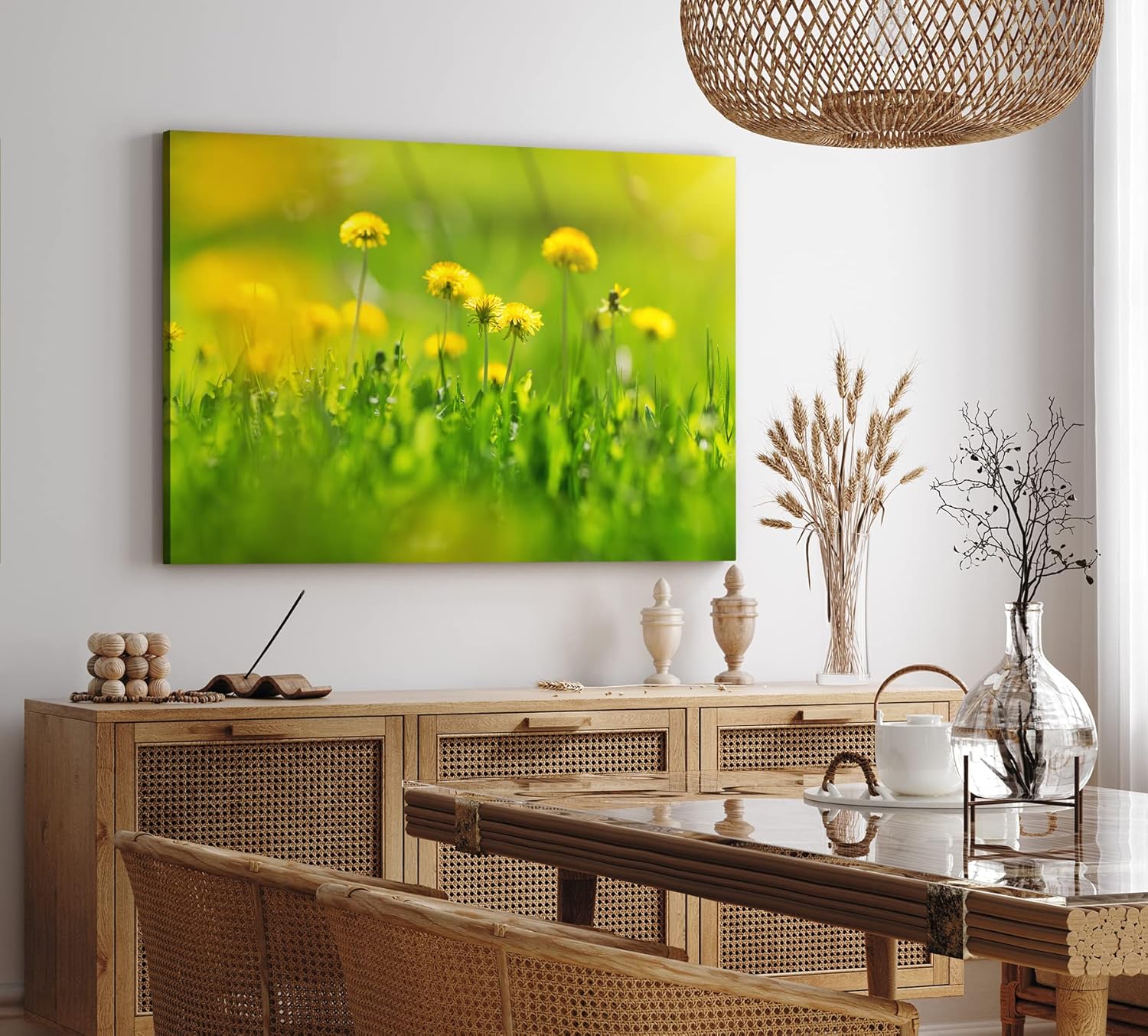 Paul Sinus Wandbild 120x80cm Grüne Wiese Blumen Löwenzahn Wildblumen Sommer