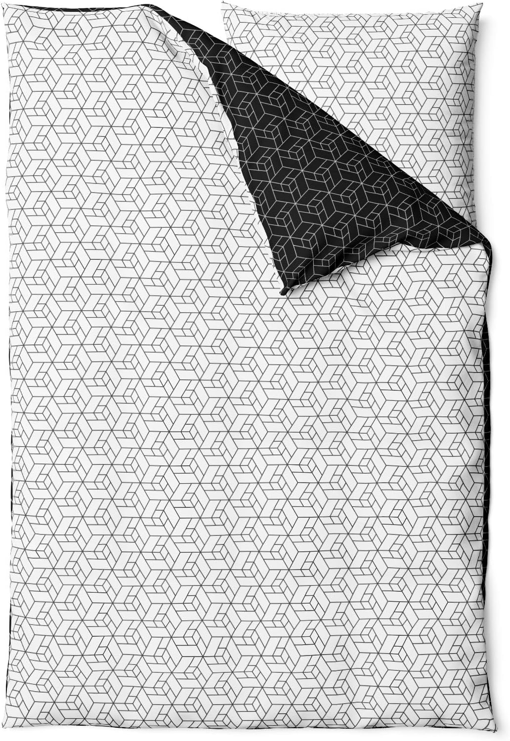 Sinus Art Mikrofaser Bettwäsche 135x200 cm + 80x80 cm – Wendedesign in Schwarz & Weiß mit 3D-Würfelmuster, pflegeleicht & atmungsaktiv