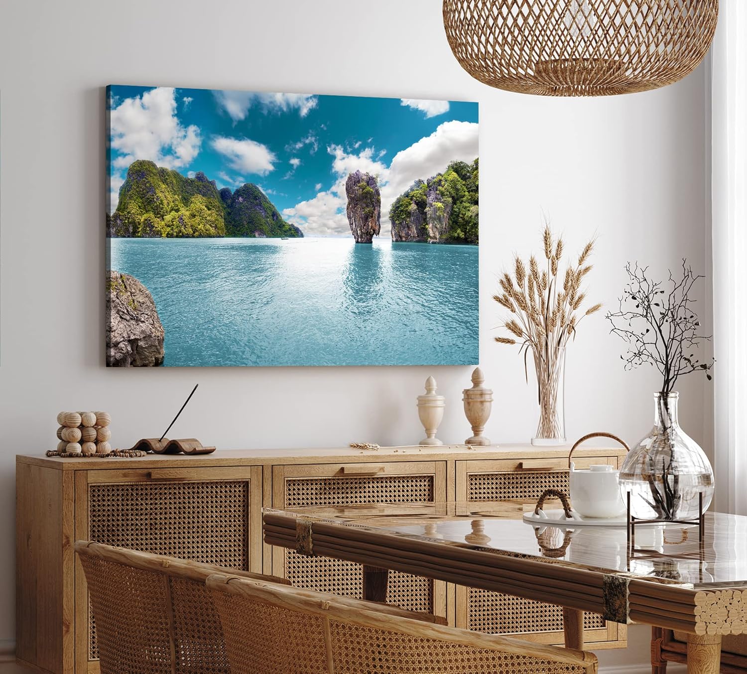 Paul Sinus Wandbild 120x80cm Insel in Thailand Meer Sonnenschein Felsen Berge
