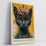 Paul Sinus Leinwandbild 80x120cm Spiritual Guardian mystische schwarze Katze spirituell faszinierend Symbolik kraftvolle Farben goldene Augen