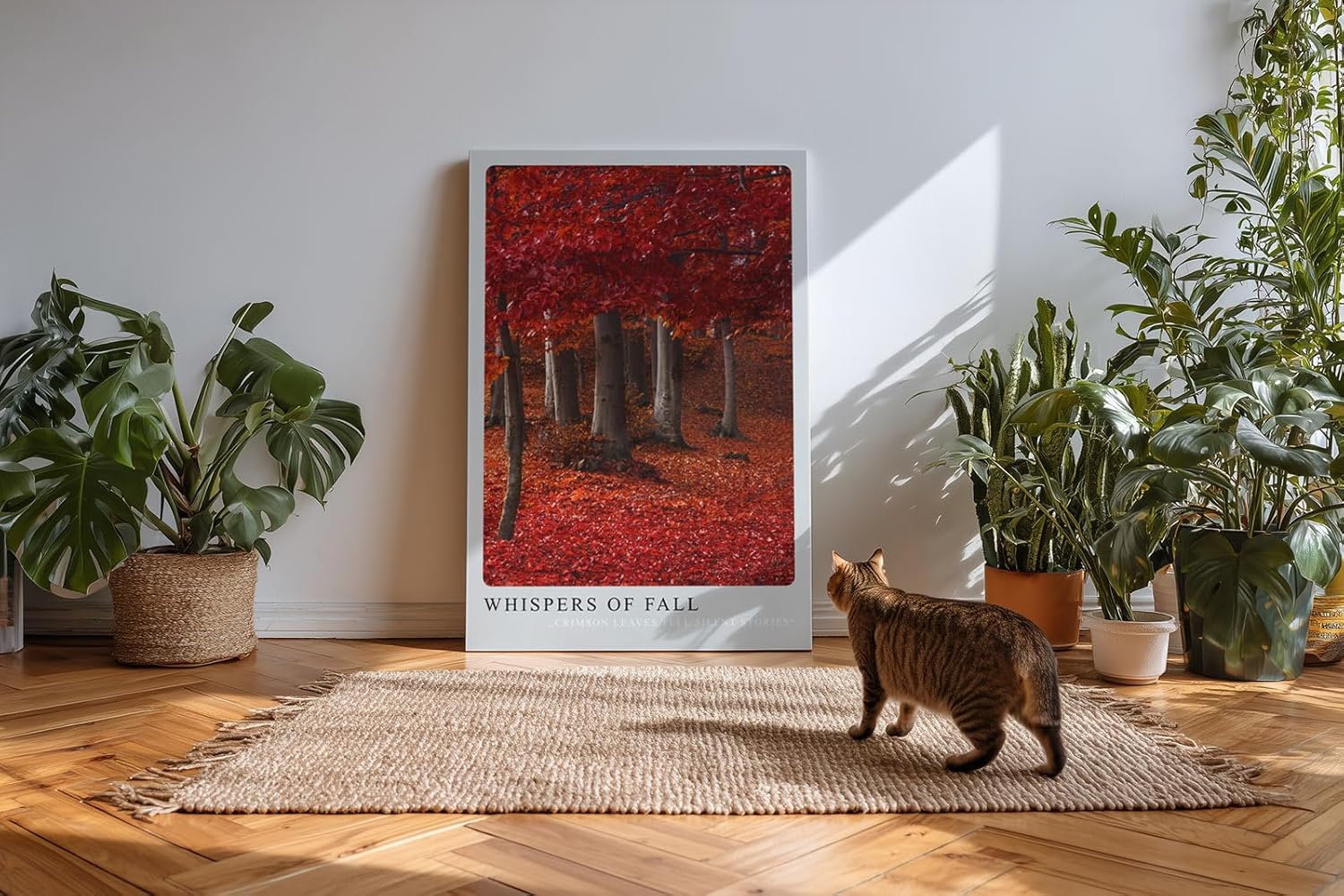 Paul Sinus Kunstdruck 40x60cm Whispers of Fall mit rotem Herbstwald und Laubteppich