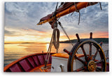 Paul Sinus Wandbild 120x80cm Segelboot Segelschiff Holzsteuerrad Meer Sonnenuntergang