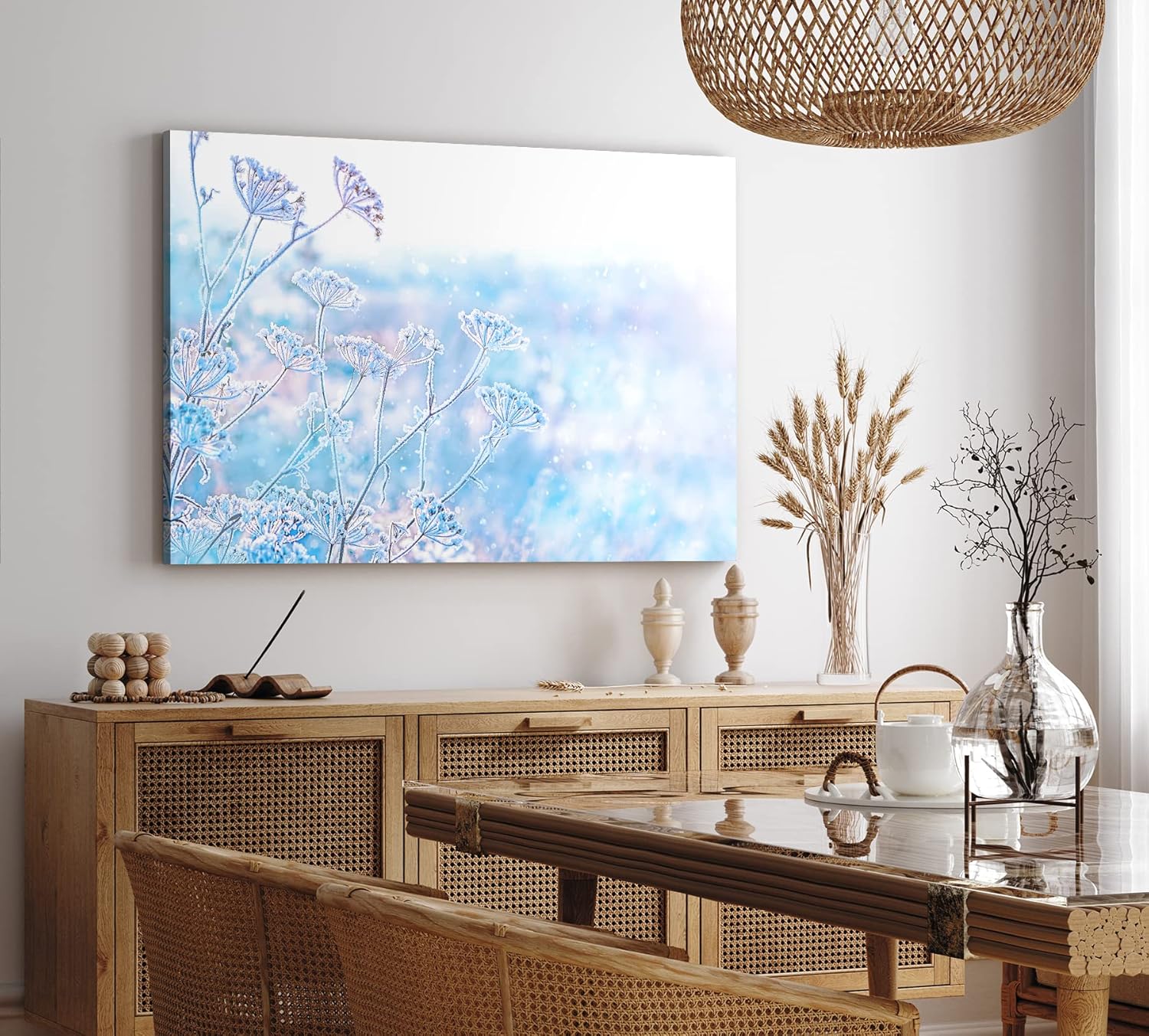 Paul Sinus Wandbild 120x80cm Winter Schnee Schneeflocken Weiß Blau Hellblau