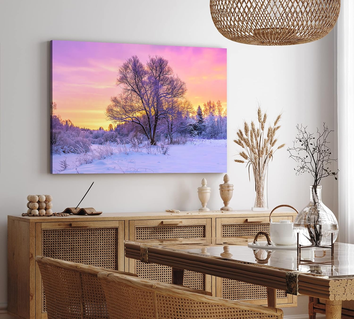 Wandbild 120x80cm Baum im Winter Schnee Sonnenuntergang Natur Wald