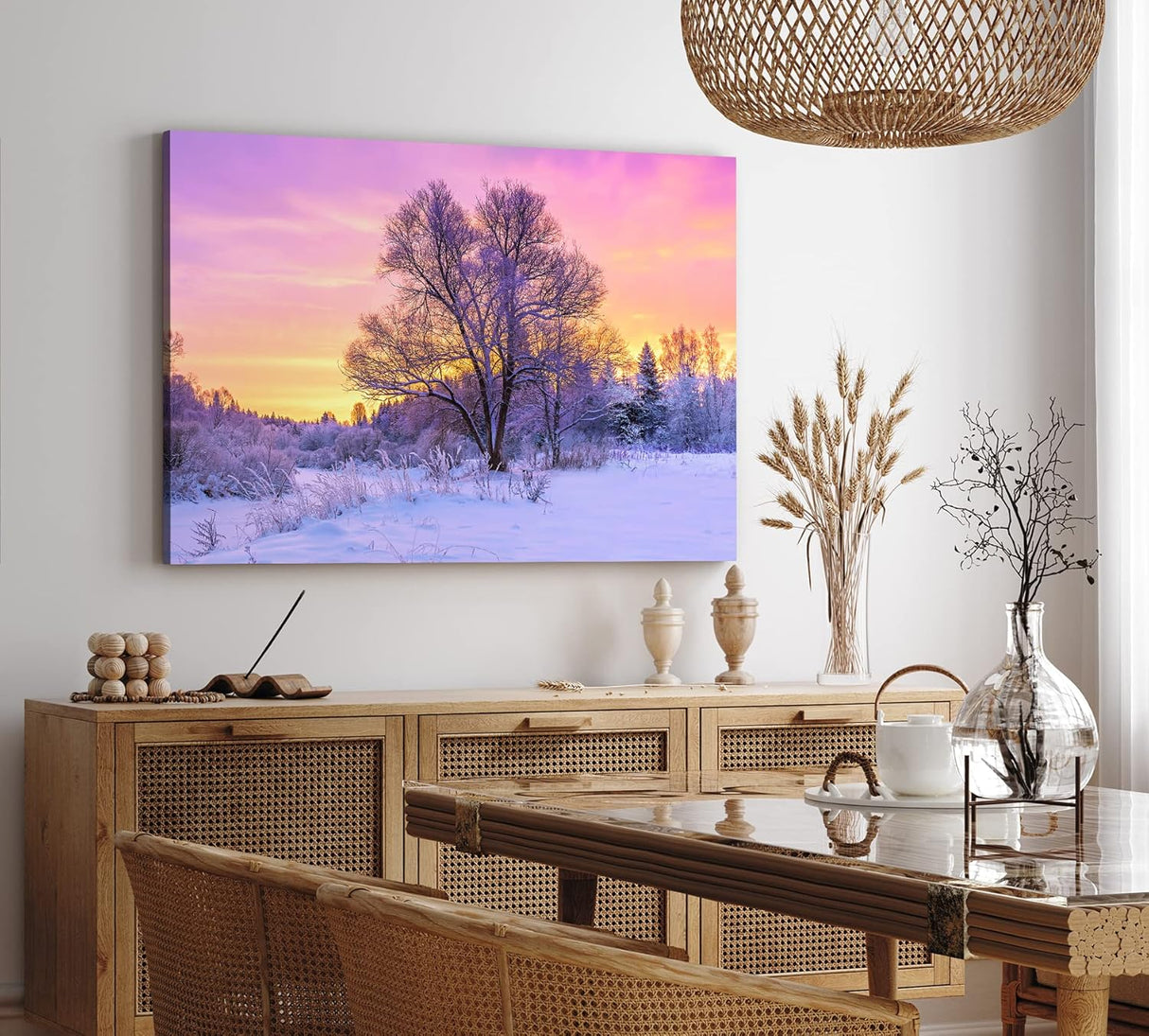 Wandbild 120x80cm Baum im Winter Schnee Sonnenuntergang Natur Wald