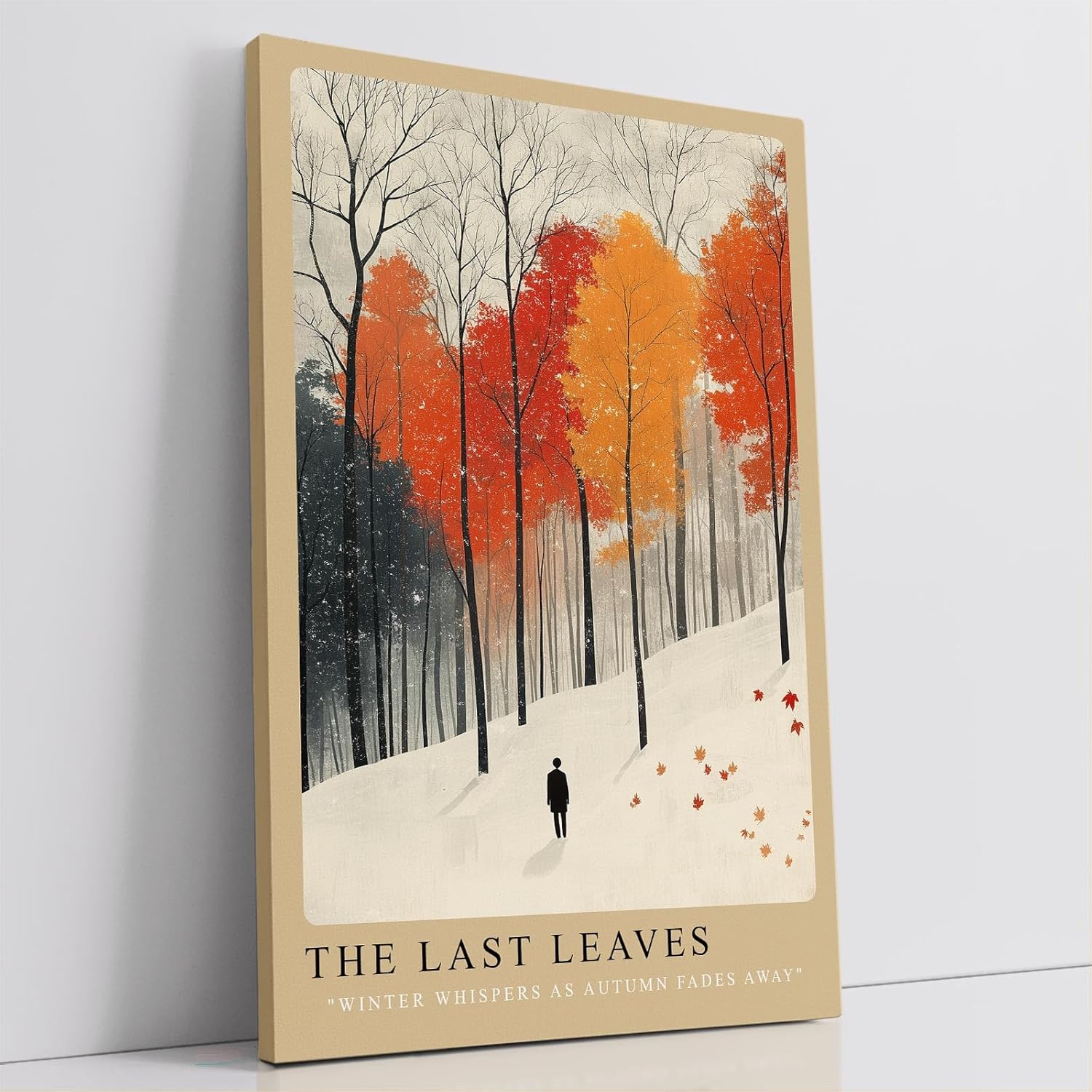 Paul Sinus Leinwandbild 80x120cm The Last Leaves Leinwandbild herbstliche Landschaft mit fallenden Blättern melancholische Herbststimmung und Übergang