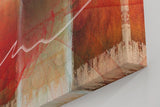 Sinus Art Wandbild 120x80cm Strahlenförmige Elemente in Rot und Weiß mit dynamischer Linie auf gemustertem Hintergrund