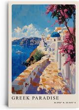 Paul Sinus Leinwandbild 60x90cm Greek Paradise – Santorini, Griechenland, Küste, Blau, Weiß, Architektur, Insel, Meer, Sonne, Urlaub, Kykladen