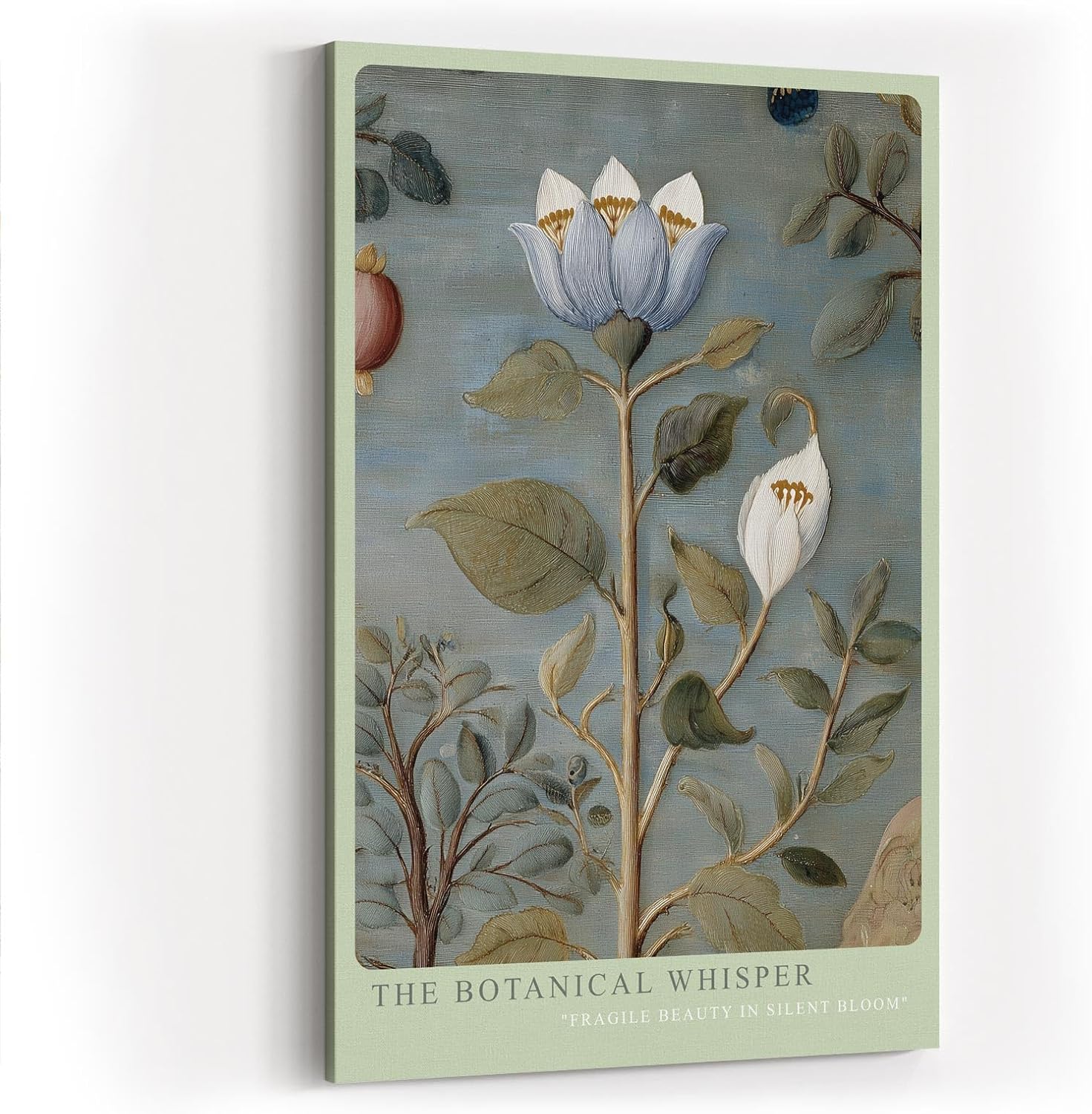 Paul Sinus Wandbild in 40x60cm The Botanical Whisper Feine botanische Illustration einer blauen Blüte mit Blättern auf dezentem Hintergrund