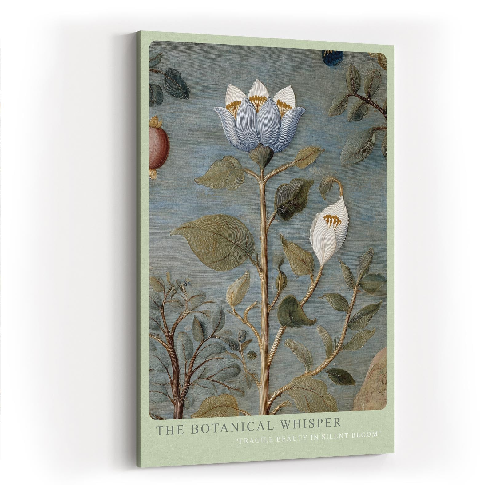 Paul Sinus Wandbild in 40x60cm The Botanical Whisper Feine botanische Illustration einer blauen Blüte mit Blättern auf dezentem Hintergrund