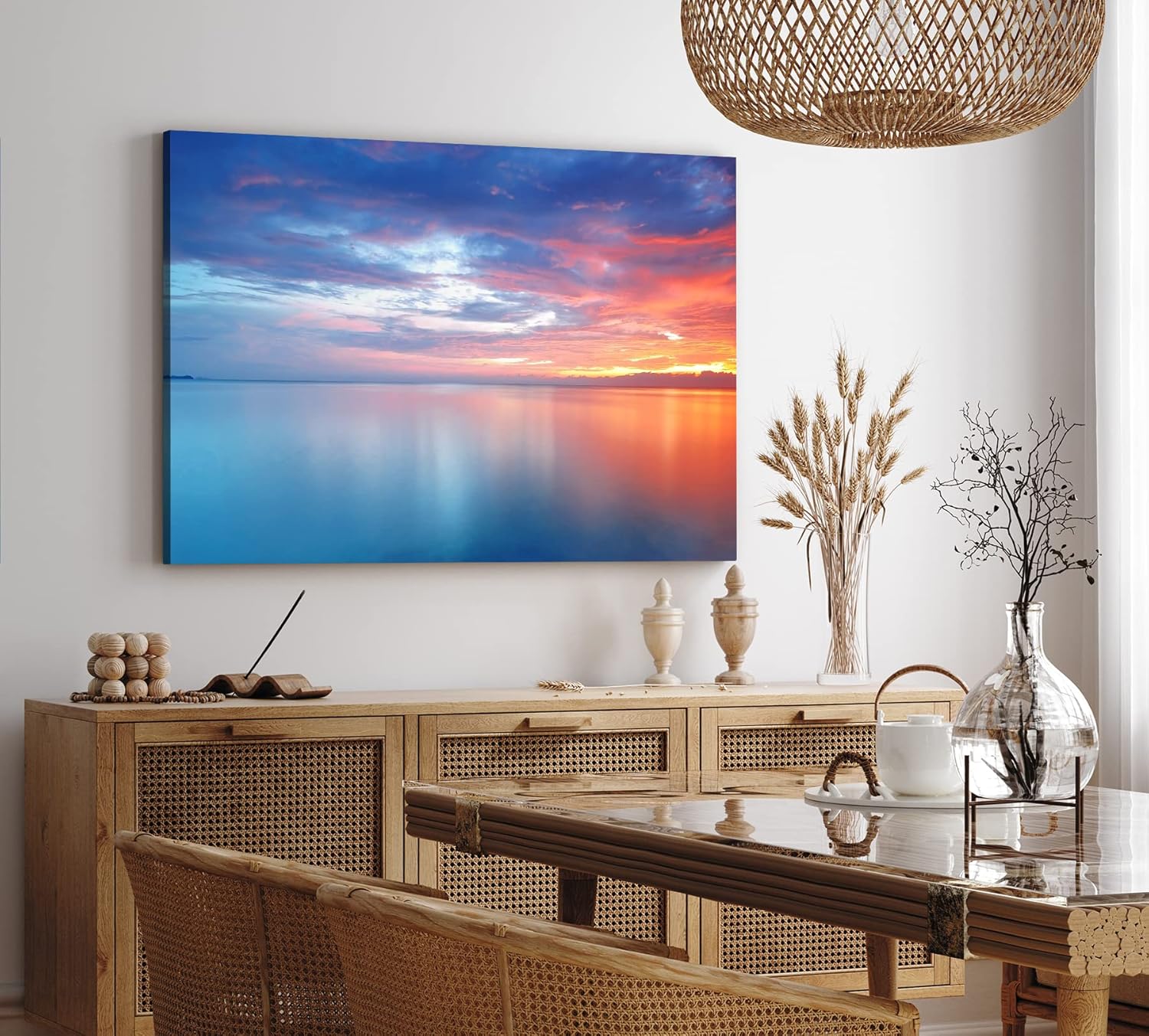 Paul Sinus Wandbild 120x80cm Meer Horizont Roter Himmel Sonnenuntergang Blau