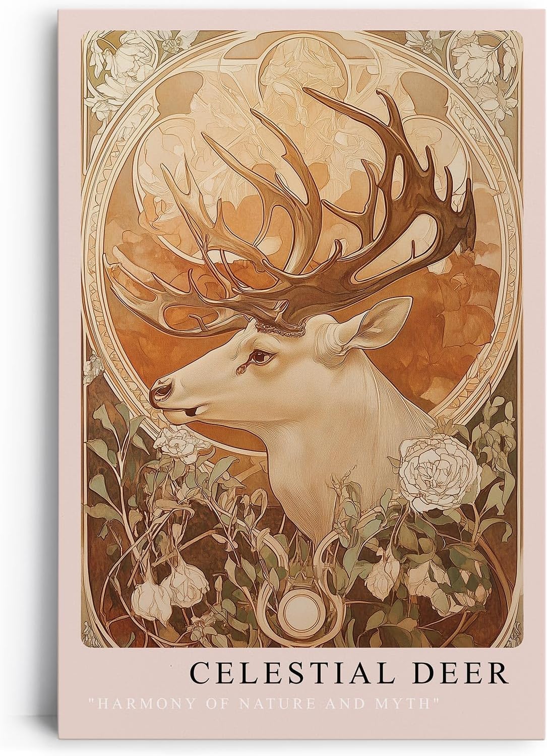Paul Sinus Leinwandbild 40x60cm kunstvolles Hirschporträt mit filigranen Ornamenten und mystischer Naturästhetik, elegante Wandkunst in warmen Erdtönen
