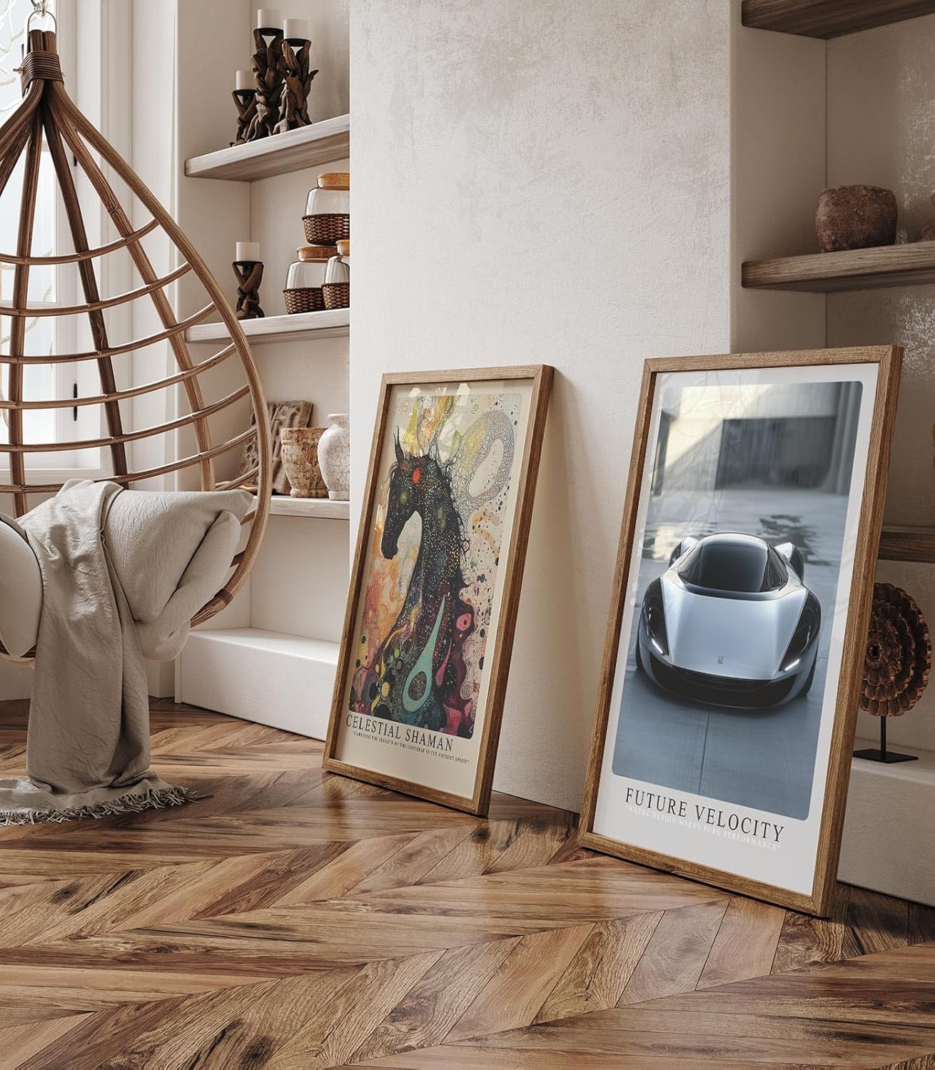 Paul Sinus Leinwandbild 80x120cm futuristischer Supersportwagen in urbaner Architektur, minimalistische Wandkunst mit dynamischem Design