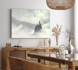 Paul Sinus Wandbild 120x80cm Ein Mann auf Berggipfel Berge Wolken Felsen Nebel