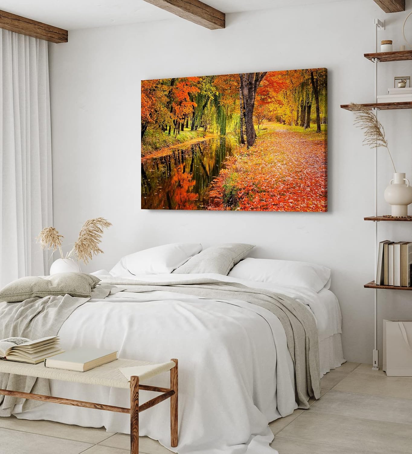 Paul Sinus Wandbild 120x80cm Herbst Herbstblätter Bach Rot Natur Laub