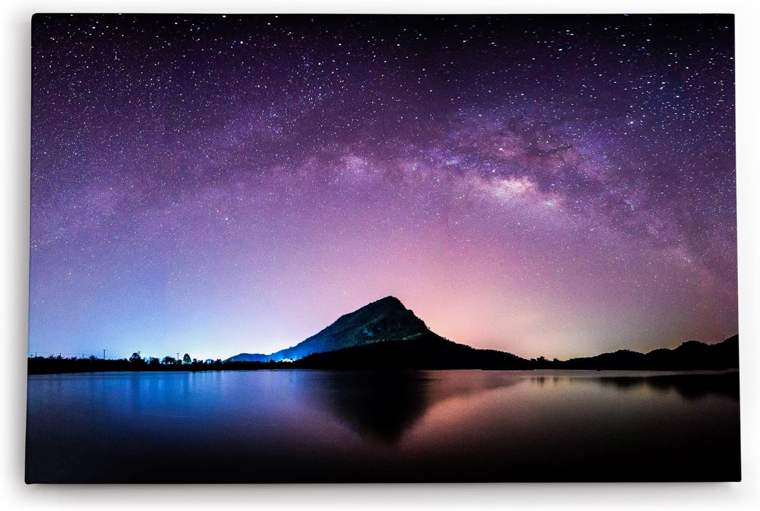 Paul Sinus Wandbild 120x80cm Berg See Nacht Milchstraße Sternenhimmel Sterne