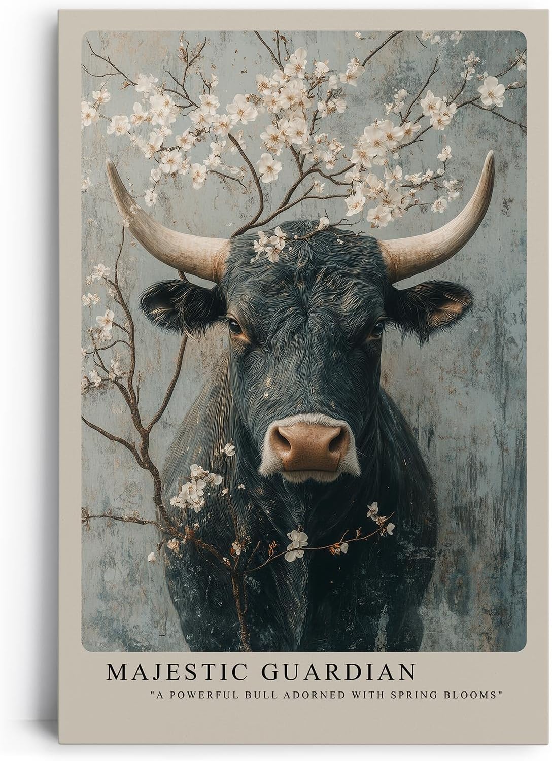 Paul Sinus Leinwandbild 60x90cm Blühender Stier majestätisch kraftvoll mystisch Naturverbundenheit kunstvolle Wandkunst sanfte Farben faszinierend