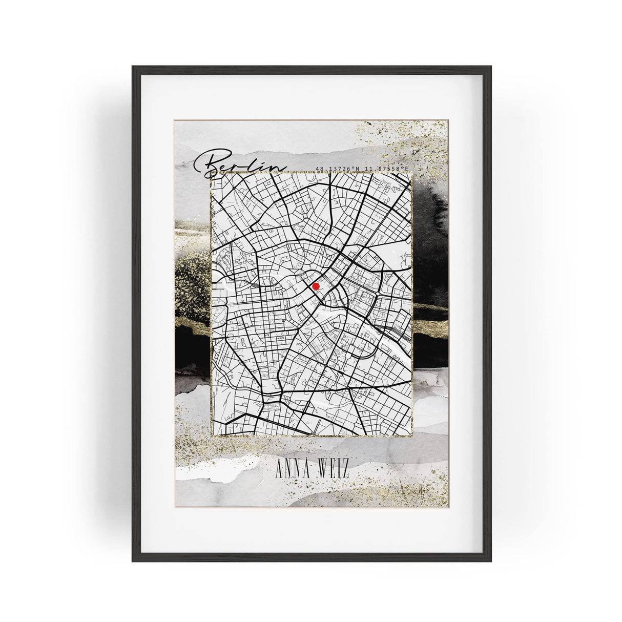 Paul Sinus Bilderrahmen personalisierbar mit deinen GPS Koordinaten und Namen. 30cm x 42cm Holz Wechselrahmen mit Glas und Passepartout. Individuelles und einzigartiges Geschenk. (ohne Rahmen)