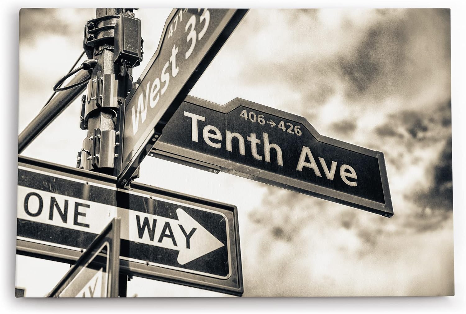 Paul Sinus Wandbild 120x80cm Straßenschild Tenth Ave Fotokunst USA Grau