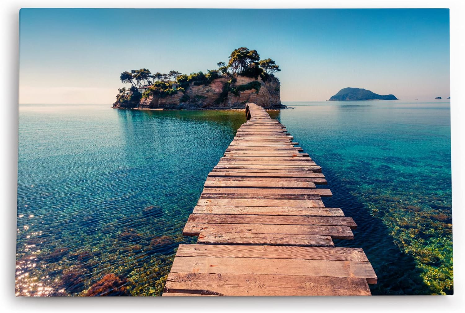 Paul Sinus Wandbild 120x80cm Holzsteg zur Insel Meer Strand Thailand Felsen Sommer