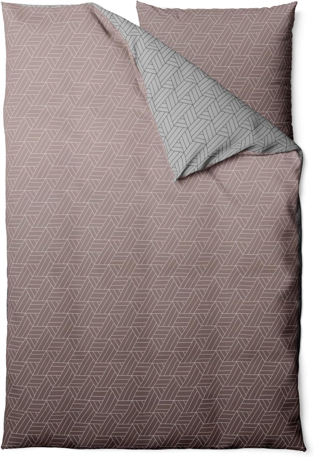 Sinus Art Bettwäsche 135x200 cm + 80x80 cm – Mikrofaser-Wendebettwäsche mit geometrischem Muster in Taupe & Graphitgrau – weich, atmungsaktiv & bügelfrei