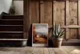 Paul Sinus Kunstdruck 40x60cm Autumn Cabin – Weißes Haus in herbstlicher Landschaft mit goldroten Wäldern und weiter Aussicht