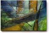 Sinus Art Wandbild 120x80cm Schräge Linien und Flächen in Blau, Grün, Ocker und Schwarz mit Texturwirkung
