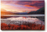 Sinus Art Wandbild 120x80cm See mit reflektierendem Himmel vor verschneiten Bergen – kontrastreich und lebendig